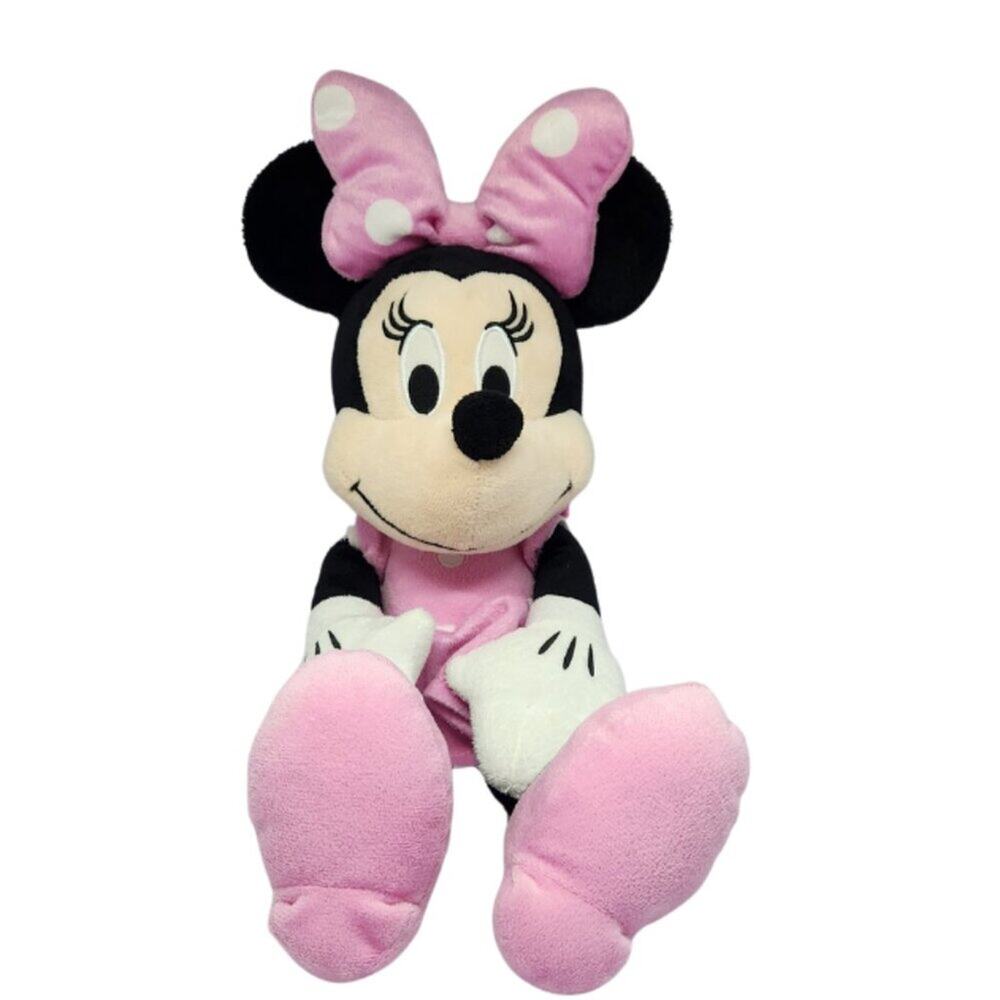 Disney Minnie Mouse Large Plush Stuffed Animal Pink White Polka Dots Stuffie Toy